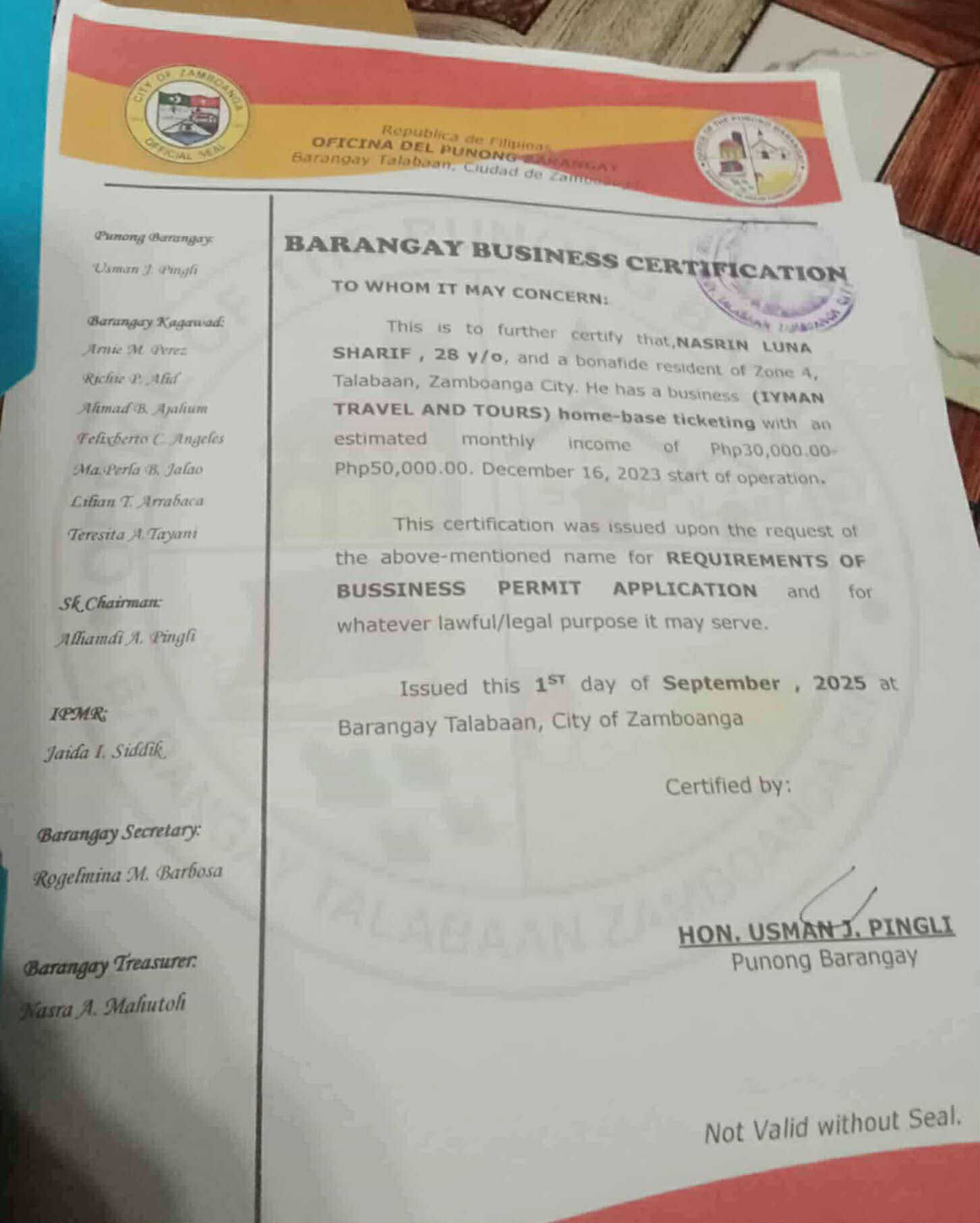 Barangay Business Certification